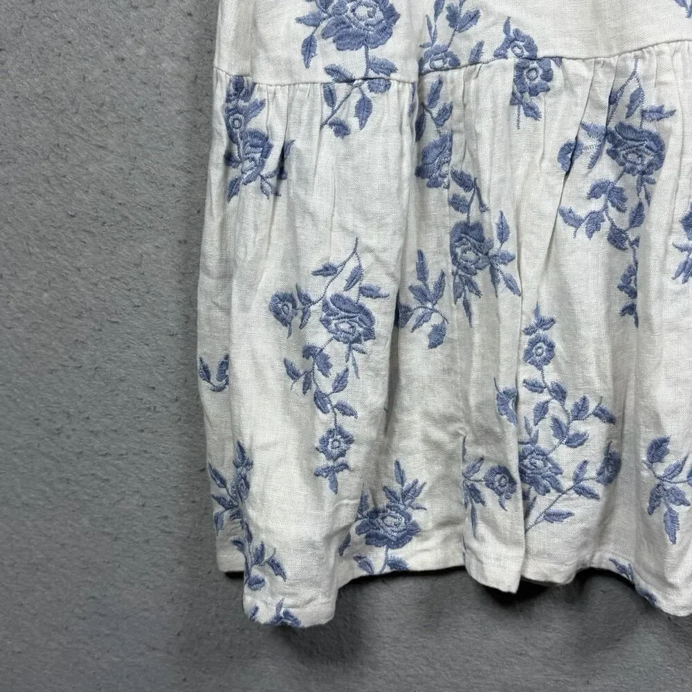 Abercrombie Linen Blend Floral Tiered Maxi Skirt Womens XS Blue White Boho Beach